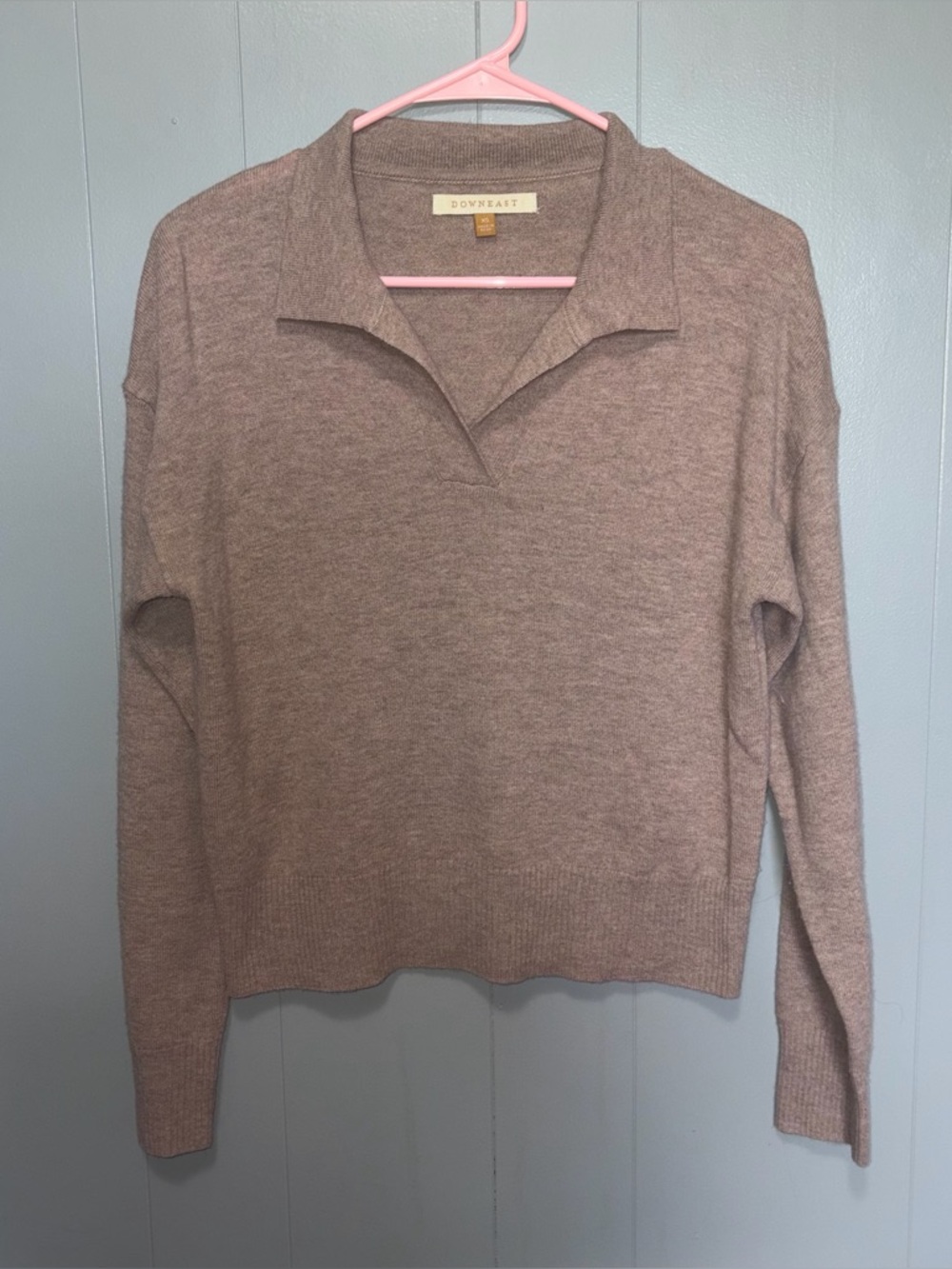 Downeast 100% Wool Collared Tan Brown Sweater XS
